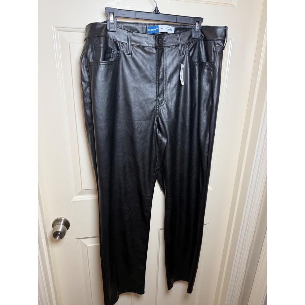 Old Navy High-Rise OG Loose Faux Leather Pants Black Size 16 NWT